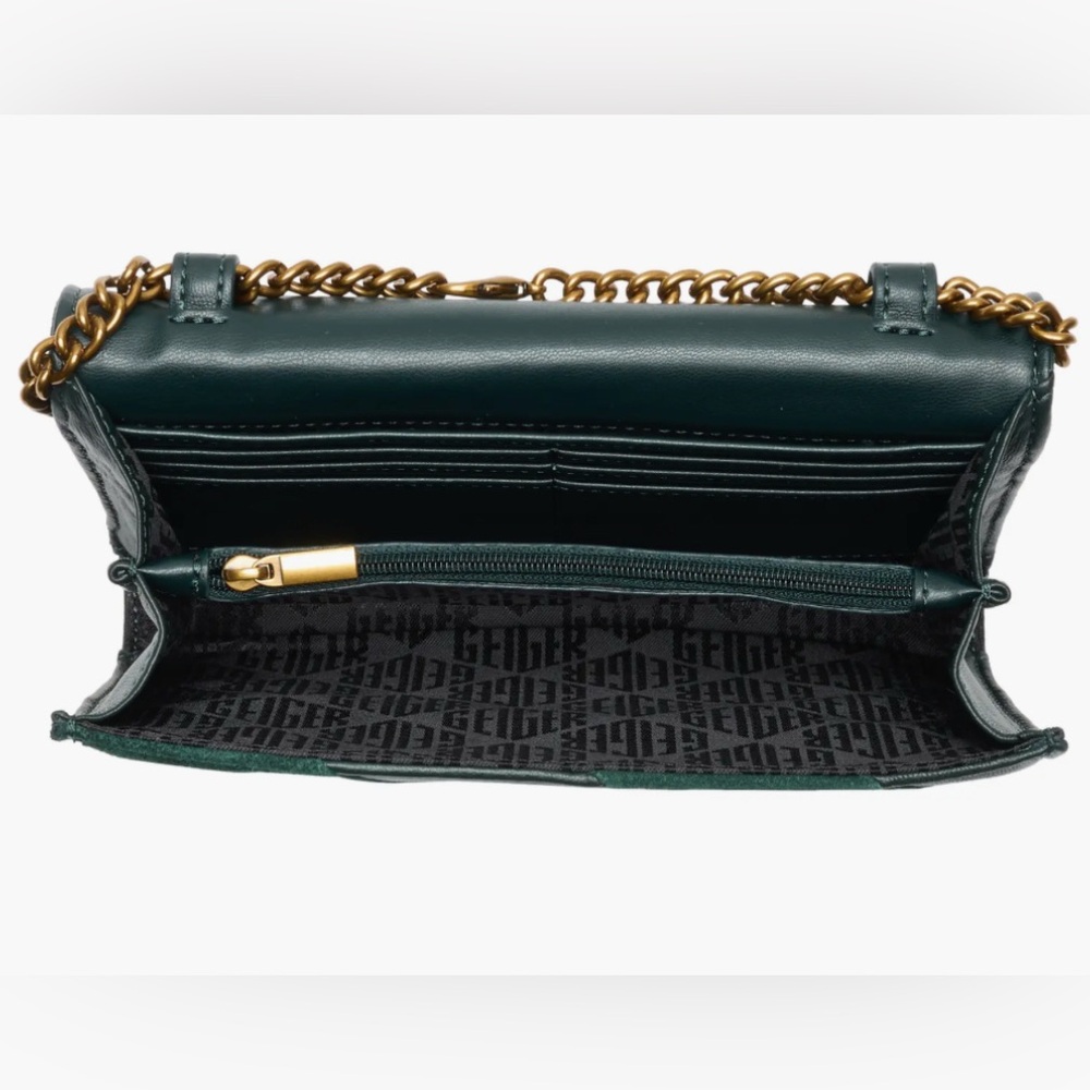 Kurt Geiger NWT London Kensington Velvet & Leather Crossbody – Emerald Green 🌟 - Picture 3 of 13